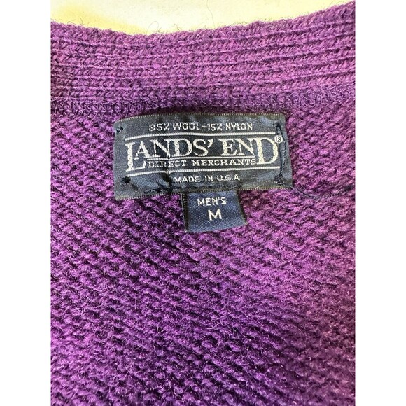 Vintage Lands’ End Wool Cardigan Purple Men’s M Made in USA Varsity Stripes - Picture 5 of 5